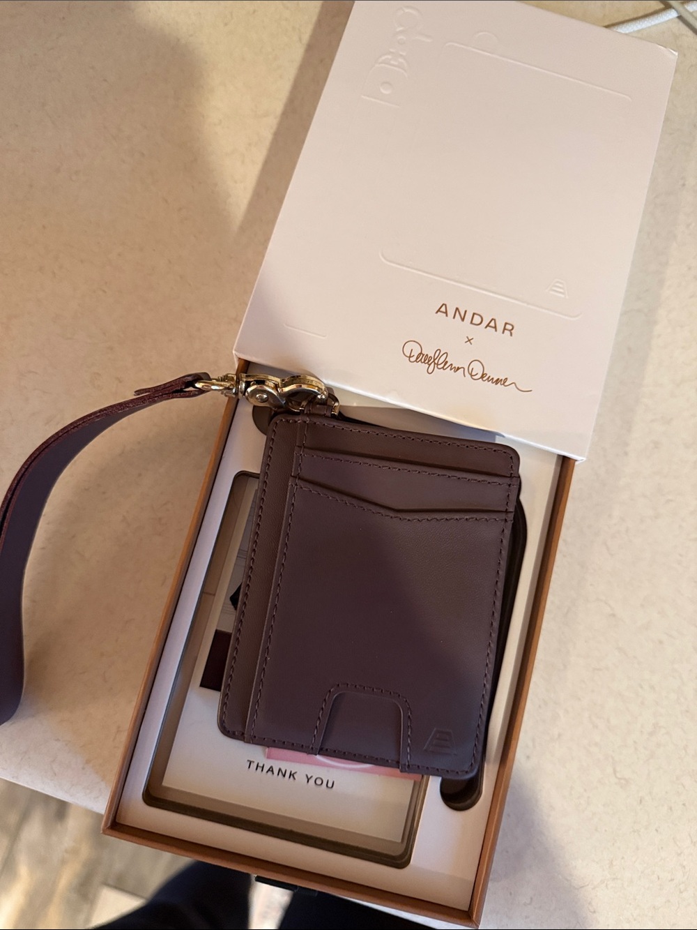 Andar Denner Leather Card Wallet Wristlet in Deep Brown NWT